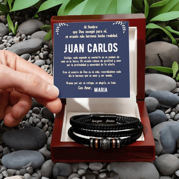 Brazalete de Cuero Personalizado 'Love You Forever' con Tarjeta de Mensaje para Esposo - Solo Venta Online Jewelry 