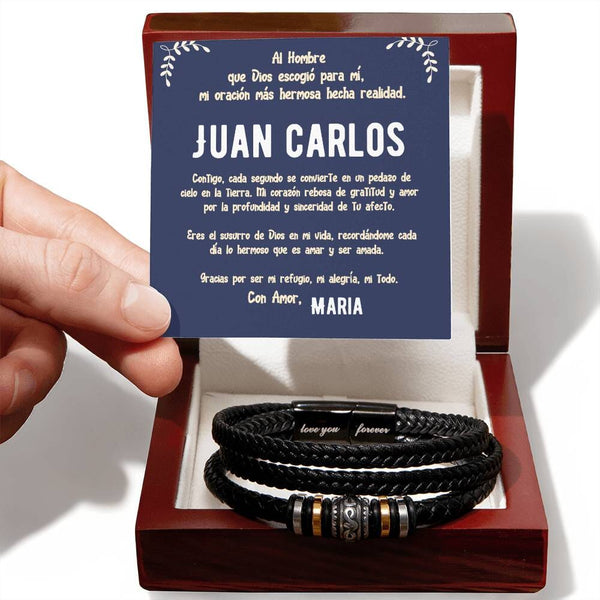 Brazalete de Cuero Personalizado 'Love You Forever' con Tarjeta de Mensaje para Esposo - Solo Venta Online Jewelry <p>Caja de Lujo c/LED</p> 