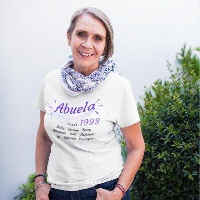 Camiseta de manga corta unisex- Para La Abuela, Celebración del Año y nombres de los nietos -Personalizada T-Shirt Regalos.Gifts White S 