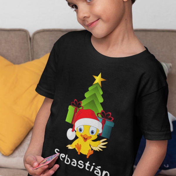 Camiseta de manga corta unisex (Personalizada) Para Navidad- El Pollito T-Shirt Regalos.Gifts Black 2T 