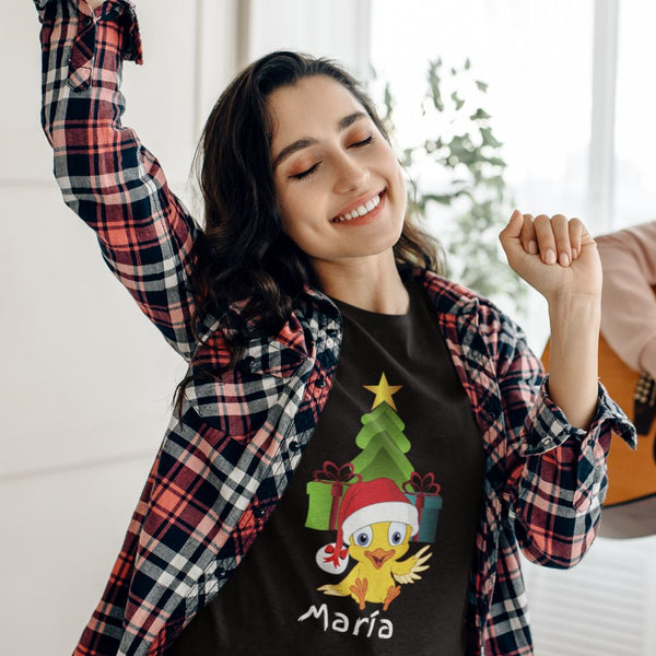 Camiseta de manga corta unisex (Personalizada) Para Navidad- El Pollito T-Shirt Regalos.Gifts Black M 