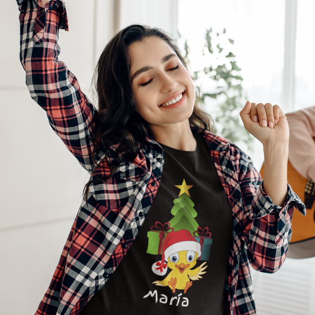 Camiseta de manga corta unisex (Personalizada) Para Navidad- El Pollito T-Shirt Black S (Adulto) 