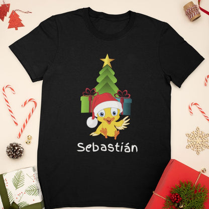 Camiseta de manga corta unisex (Personalizada) Para Navidad- El Pollito T-Shirt Black S (Niños) 