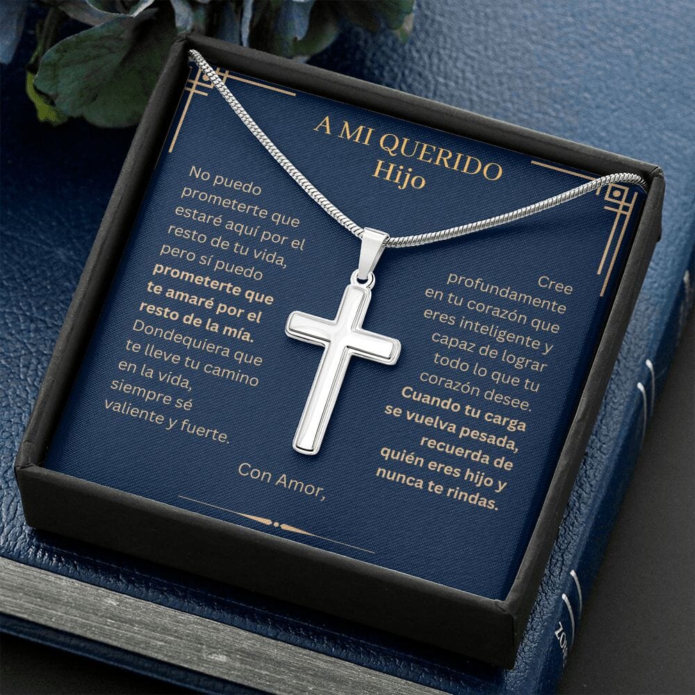 [CASI AGOTADO] Hijo, Cree - Collar de Cruz Personalizada Jewelry/EngravedCross Caja de Dos Tonos (GRATIS) 