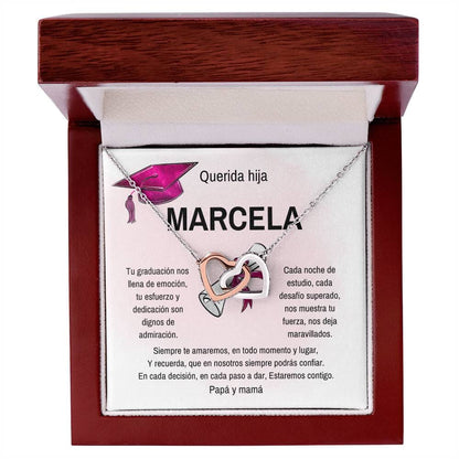 Celebra Su Éxito: Un Regalo Brillante para su Graduación Jewelry/InterlockingHearts Acero Inoxidable Pulido &amp; Acabado en Oro Rosa. Luxury Box 