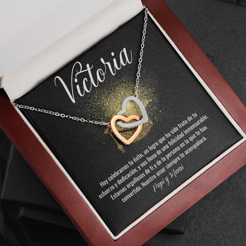Celebra su graduación con un regalo eterno de amor y felicidad! - Collar Interlocking Hearts Jewelry/InterlockingHearts Polished Stainless Steel & Rose Gold Finish Luxury Box 