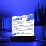 Celebración de Virtudes: Lámpara de Adriana en Acrílico Premium Acrylic/Square ShineOn Fulfillment <pre><code>Cuadrado de acrílico con base LED</code></pre> 