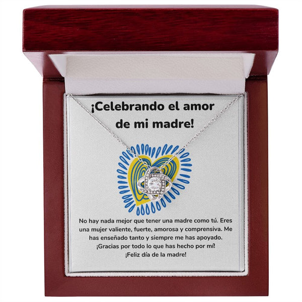 ¡Celebrando el amor de mi madre! Collar Para Mamá Nudo de Amor (LoveKnot) Jewelry/LoveKnot Acabado en oro blanco de 14 k Caja de Lujo Madera Con Luz led 