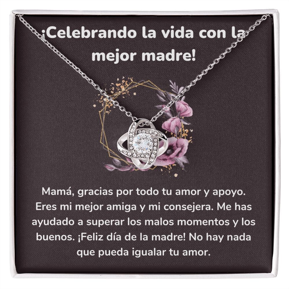 ¡Celebrando la vida con la mejor madre! Collar Para Mamá Nudo de Amor (LoveKnot) Jewelry/LoveKnot Acabado en oro blanco de 14 k Cajita Estándar (GRATIS) 