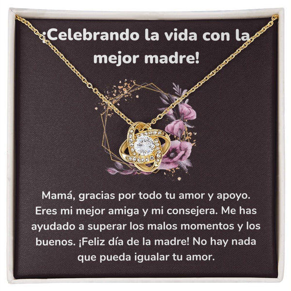 ¡Celebrando la vida con la mejor madre! Collar Para Mamá Nudo de Amor (LoveKnot) Jewelry/LoveKnot Acabado en Oro Amarillo de 18 quilates Cajita Estándar (GRATIS) 