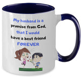Coffee Mug with love message: My husband is a Promise from God, Coffee Mug Regalos.Gifts Two Tone 11oz Mug Navy 
