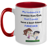 Coffee Mug with love message: My husband is a Promise from God, Coffee Mug Regalos.Gifts Two Tone 11oz Mug Red 
