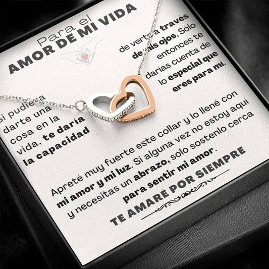 ✨ COLLAR "AL AMOR DE MI VIDA" - CORAZONES ENTRELAZADOS ✨ Jewelry Acabado en oro blanco y Rosa de 14k Cajita Estandard (Gratis) 