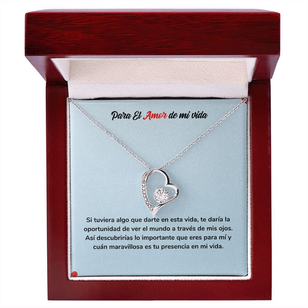 Collar Amor para Siempre - Para el Amor de mi Vida Jewelry Acabado en oro blanco de 14 k Cajita de Lujo con Luz Led 