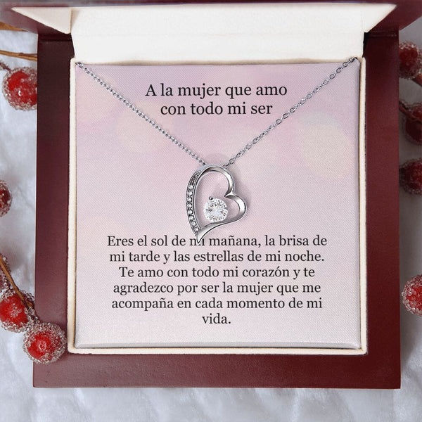 Collar Amor por siempre - For ever love- A la mujer que amo con todo mi ser Jewelry Acabado en oro blanco de 14 k Caja de Lujo (Madera con Luz Led) 