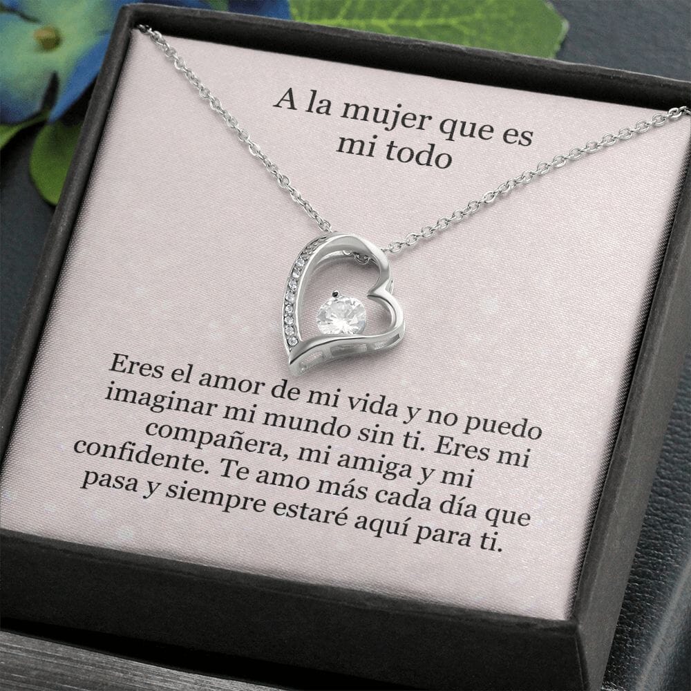 Collar Amor por siempre - For ever love- A la mujer que es mi todo Jewelry Acabado en oro blanco de 14 k Caja Estándard (GRATIS) 