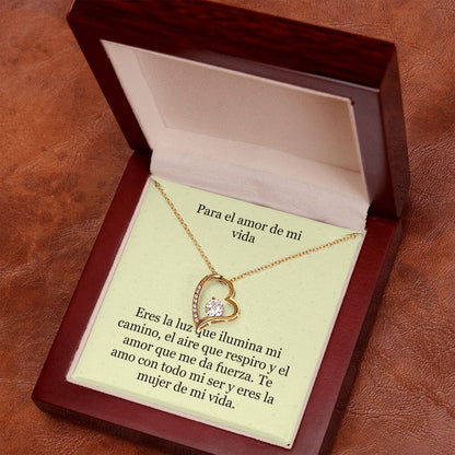 Collar Amor por siempre - For ever love- Para el Amor de mi vida Jewelry Acabado en Oro Amarillo de 18 quilates. Caja de Lujo (Madera con Luz Led) 