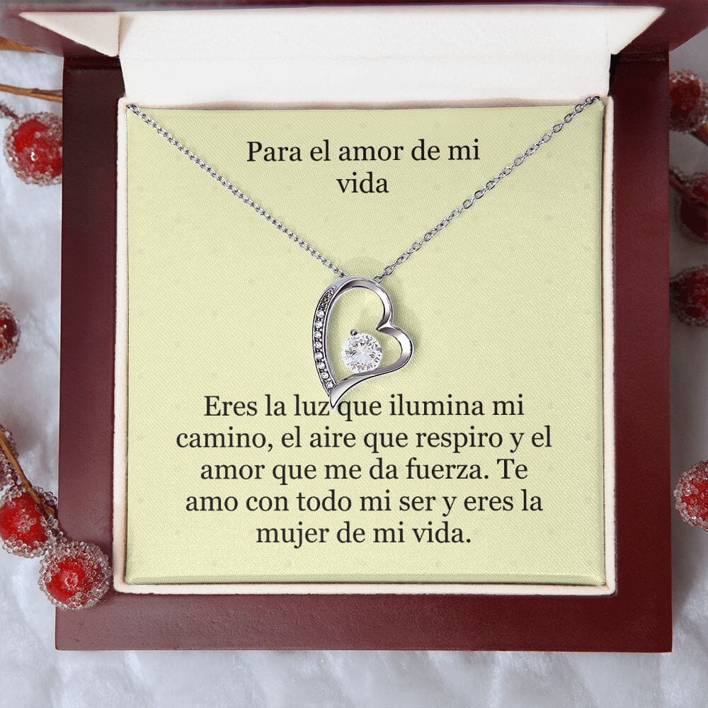 Collar Amor por siempre - For ever love- Para el Amor de mi vida Jewelry Acabado en oro blanco de 14 k Caja de Lujo (Madera con Luz Led) 