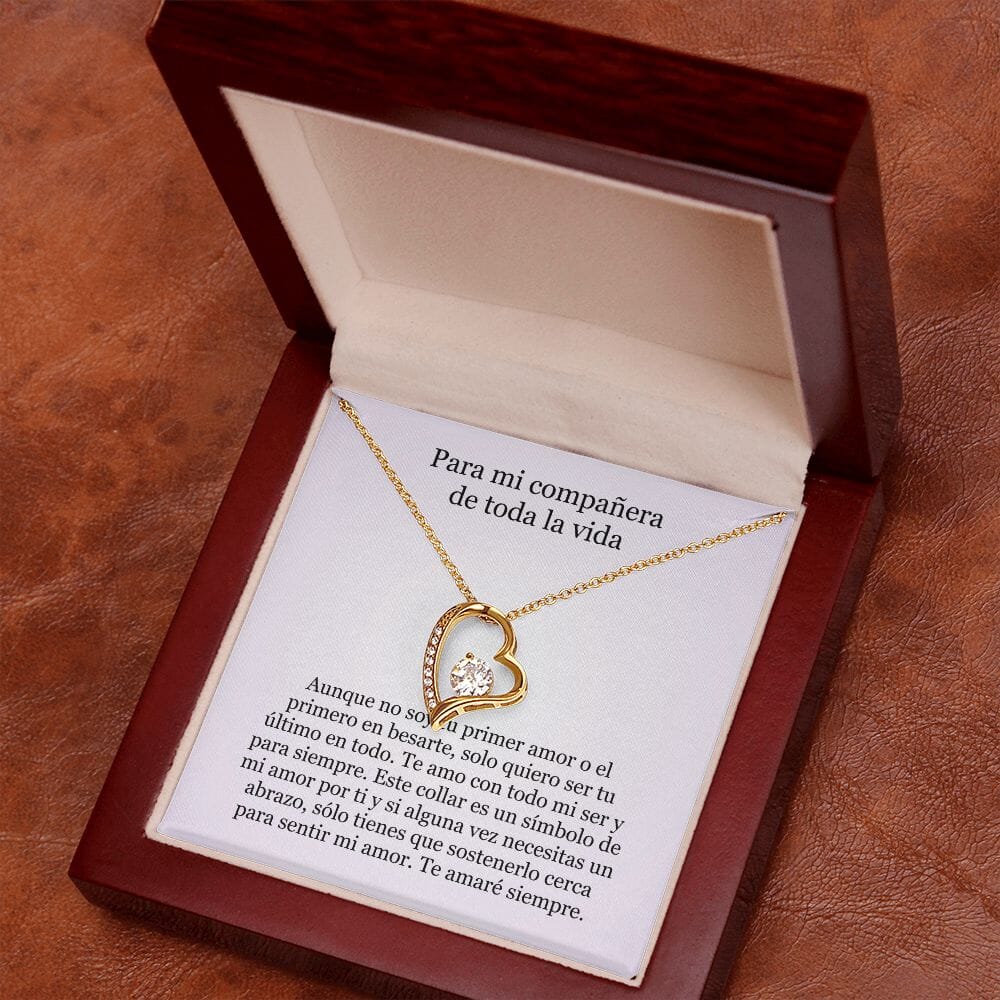 Collar Amor por siempre - For ever love- Para la compañera de toda mi vida Jewelry Acabado en Oro Amarillo de 18 quilates. Caja de Lujo (Madera con Luz Led) 