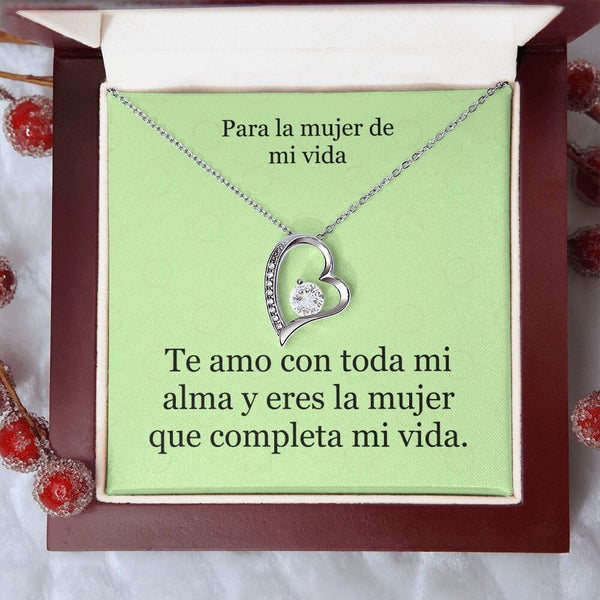 Collar Amor por siempre - For ever love- Para la mujer de mi vida Jewelry Acabado en oro blanco de 14 k Caja de Lujo (Madera con Luz Led) 