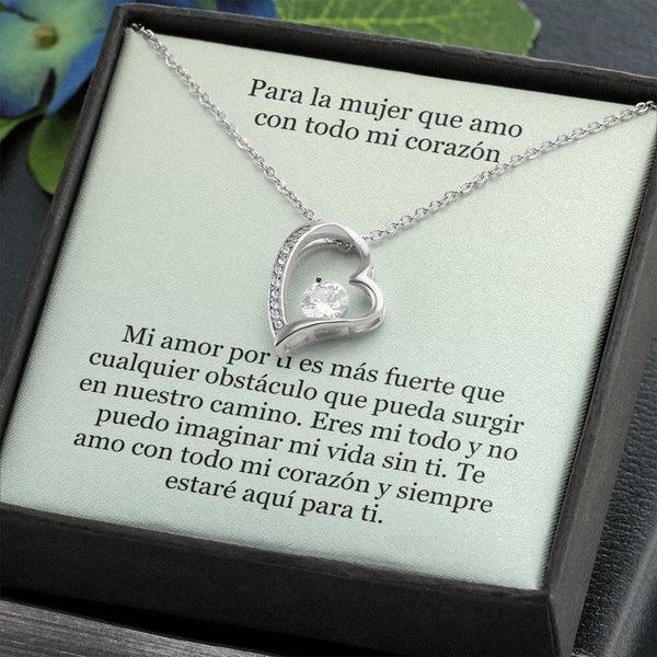 Collar Amor por siempre - For ever love- Para la mujer que amo con todo mi corazón Jewelry Acabado en oro blanco de 14 k Caja Estándard (GRATIS) 