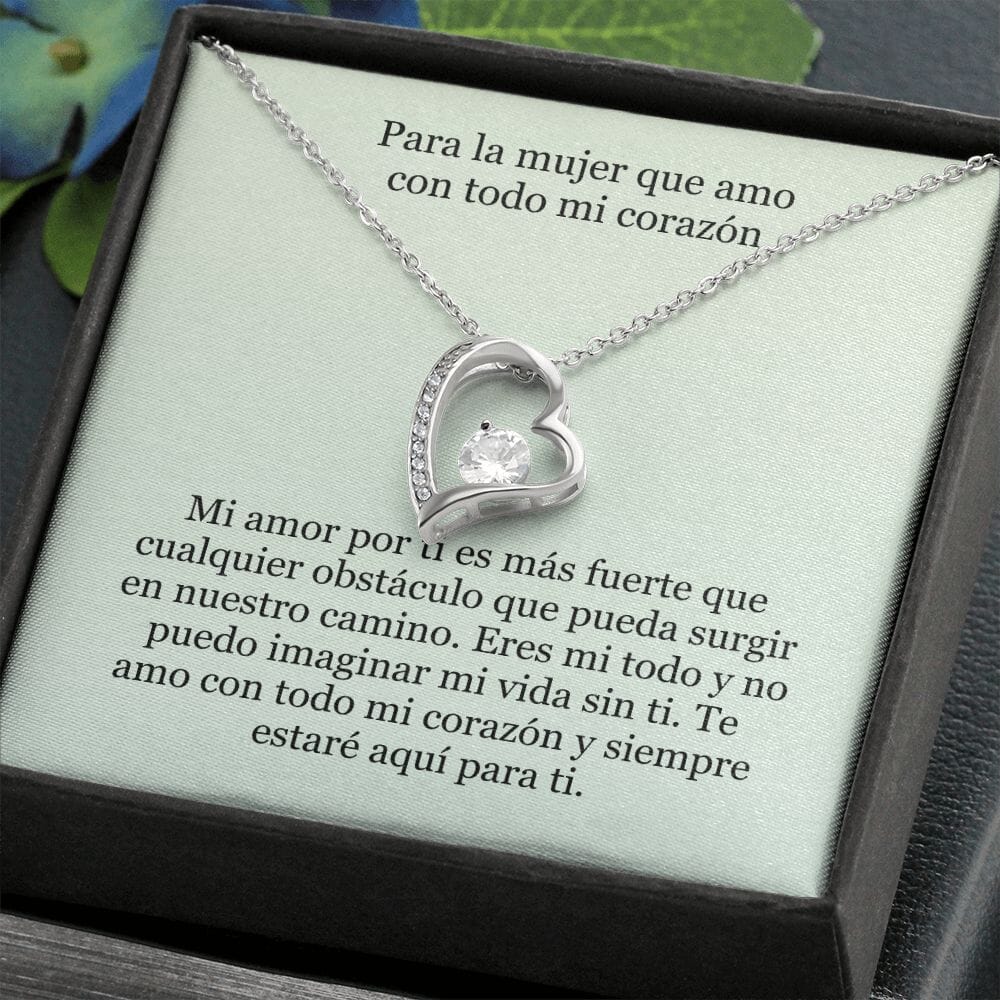 Collar Amor por siempre - For ever love- Para la mujer que amo con todo mi corazón Jewelry Acabado en oro blanco de 14 k Caja Estándard (GRATIS) 