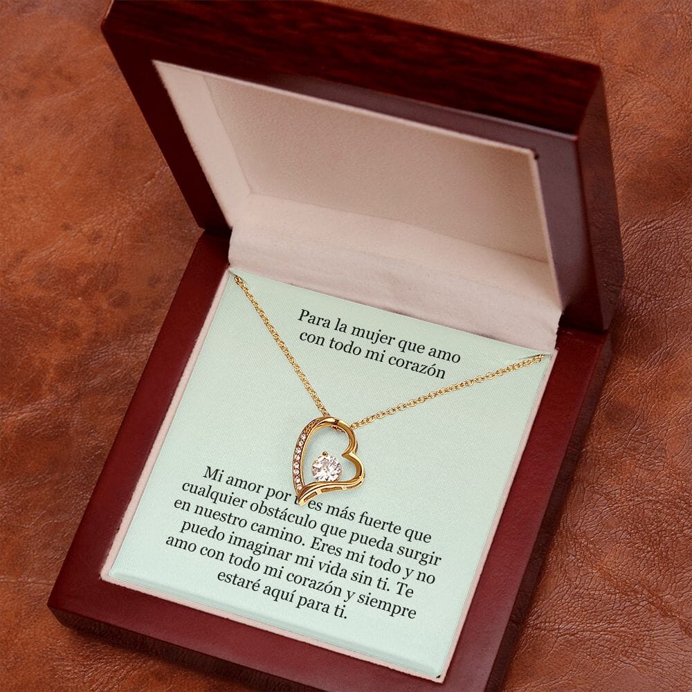 Collar Amor por siempre - For ever love- Para la mujer que amo con todo mi corazón Jewelry Acabado en Oro Amarillo de 18 quilates. Caja de Lujo (Madera con Luz Led) 