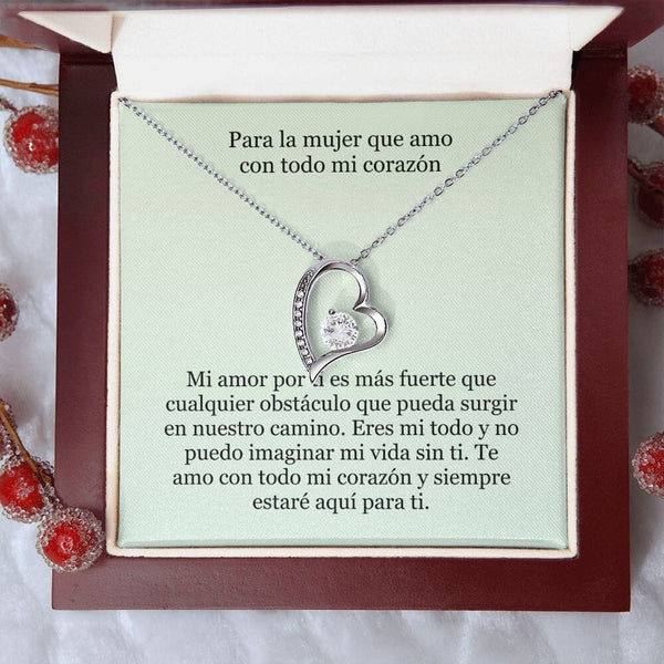 Collar Amor por siempre - For ever love- Para la mujer que amo con todo mi corazón Jewelry Acabado en oro blanco de 14 k Caja de Lujo (Madera con Luz Led) 