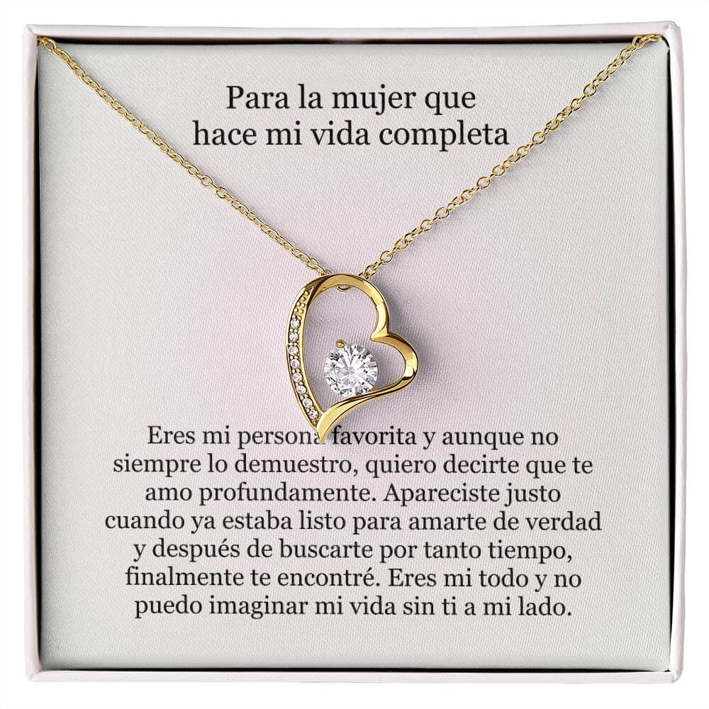 Collar Amor por siempre - For ever love- Para la mujer que hace mi vida completa Jewelry Acabado en Oro Amarillo de 18 quilates. Caja Estándard (GRATIS) 
