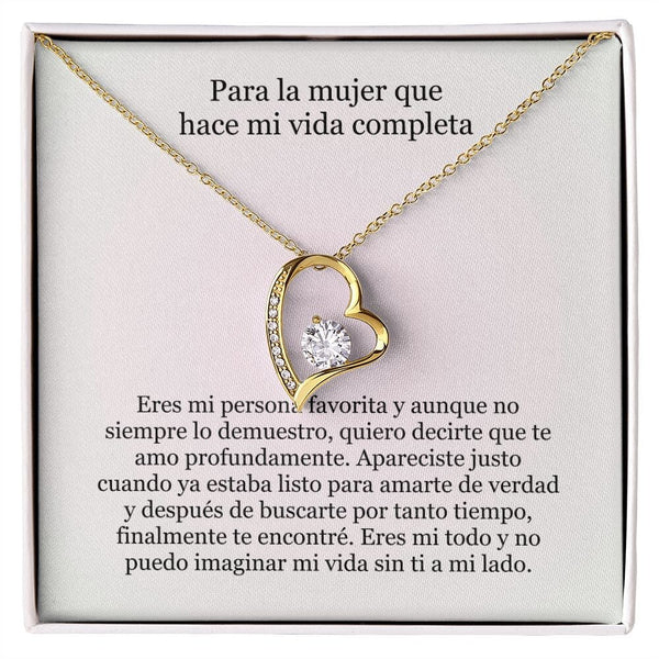 Collar Amor por siempre - For ever love- Para la mujer que hace mi vida completa Jewelry Acabado en Oro Amarillo de 18 quilates. Caja Estándard (GRATIS) 