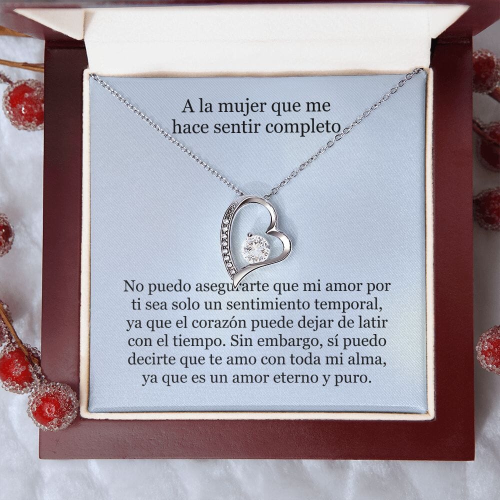Collar Amor por siempre - For ever love- Para la mujer que me hace sentir completo Jewelry Acabado en oro blanco de 14 k Caja de Lujo (Madera con Luz Led) 