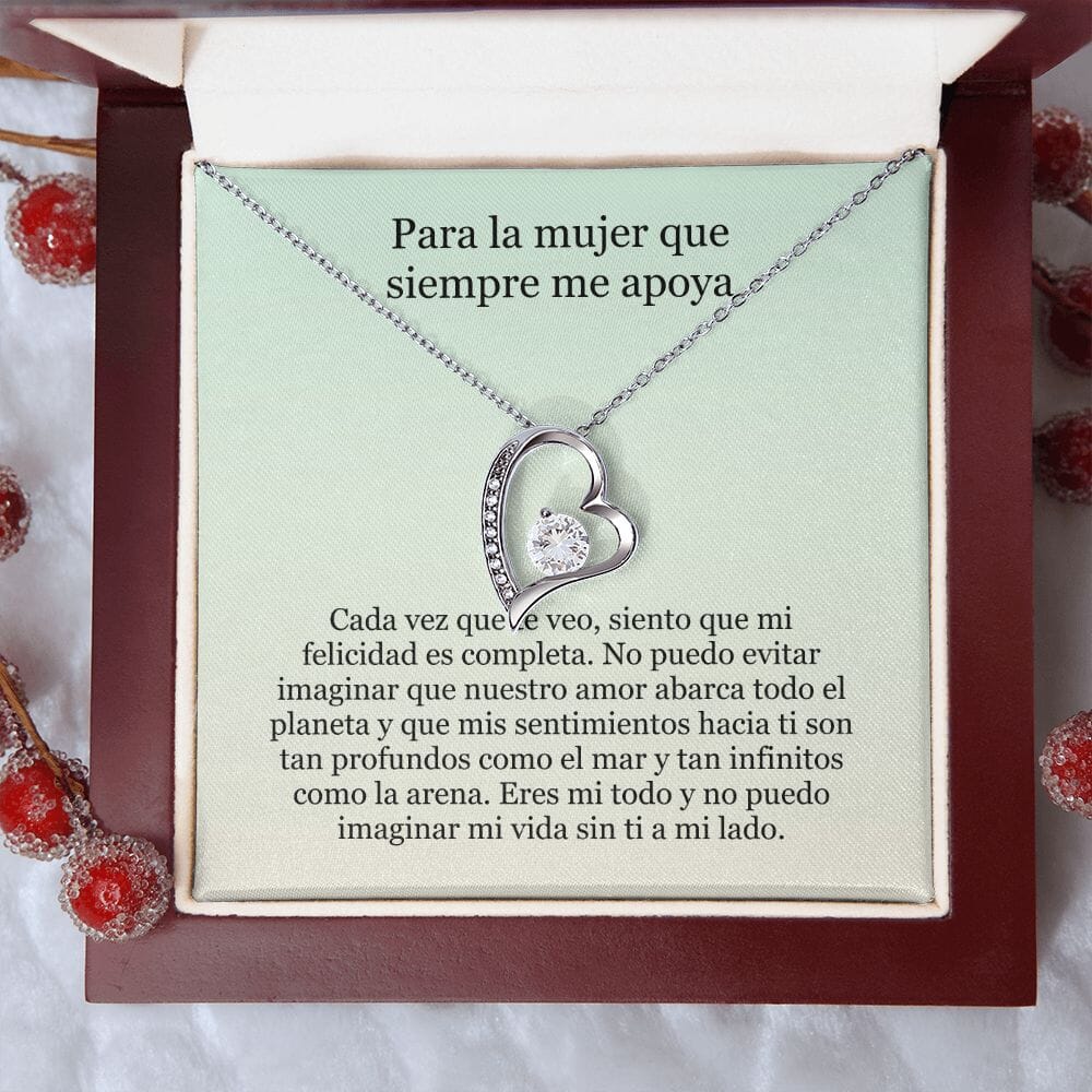 Collar Amor por siempre - For ever love- Para la mujer que siempre me apoya Jewelry Acabado en oro blanco de 14 k Caja de Lujo Madera Luz Led 