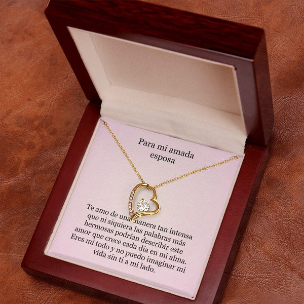 Collar Amor por siempre - For ever love- Para mi Amada esposa Jewelry ShineOn Fulfillment Acabado en Oro Amarillo de 18 quilates. Caja de Lujo (Madera con Luz Led) 