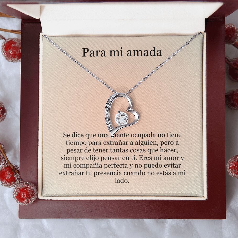 Collar Amor por siempre - For ever love- Para mi Amada Jewelry ShineOn Fulfillment Acabado en oro blanco de 14 k Caja de Lujo (Madera con Luz Led) 