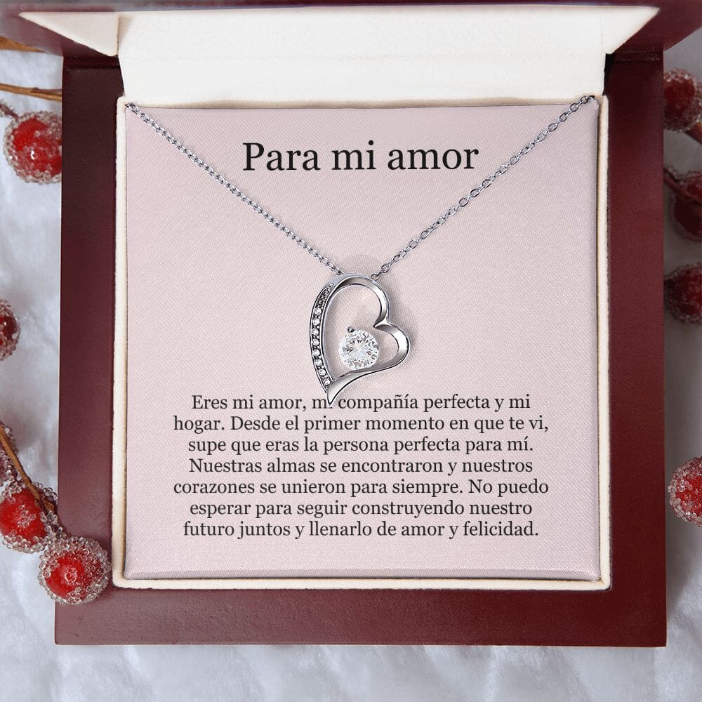 Collar Amor por siempre - For ever love- Para mi amor Jewelry ShineOn Fulfillment Acabado en oro blanco de 14 k Caja de Lujo (Madera con Luz Led) 