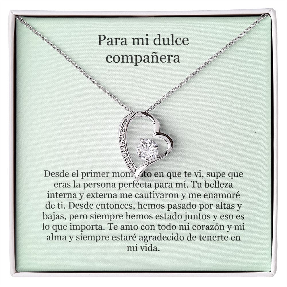 Collar Amor por siempre - For ever love- Para mi Dulce Compañera Jewelry Acabado en oro blanco de 14 k Caja Estándard (GRATIS) 