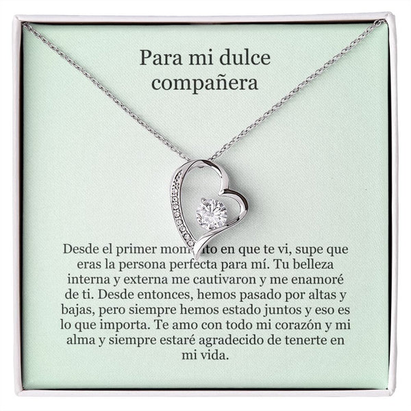 Collar Amor por siempre - For ever love- Para mi Dulce Compañera Jewelry Acabado en oro blanco de 14 k Caja Estándard (GRATIS) 