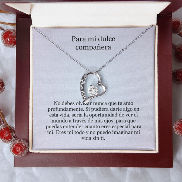 Collar Amor por siempre - For ever love- Para mi dulce compañera Jewelry ShineOn Fulfillment Acabado en oro blanco de 14 k Caja de Lujo (Madera con Luz Led) 