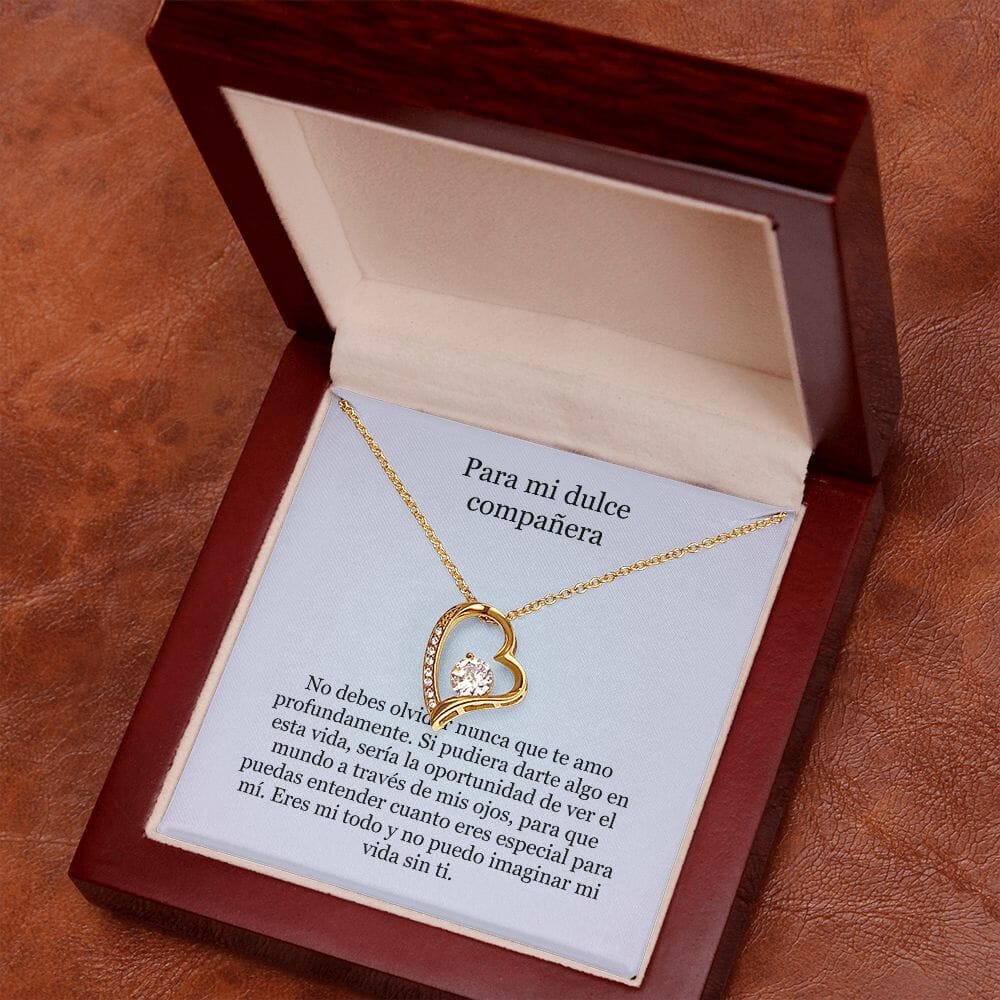 Collar Amor por siempre - For ever love- Para mi dulce compañera Jewelry ShineOn Fulfillment Acabado en Oro Amarillo de 18 quilates. Caja de Lujo (Madera con Luz Led) 