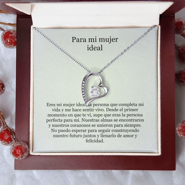 Collar Amor por siempre - For ever love- Para mi mujer ideal Jewelry Acabado en oro blanco de 14 k Caja de Lujo (Madera con Luz Led) 