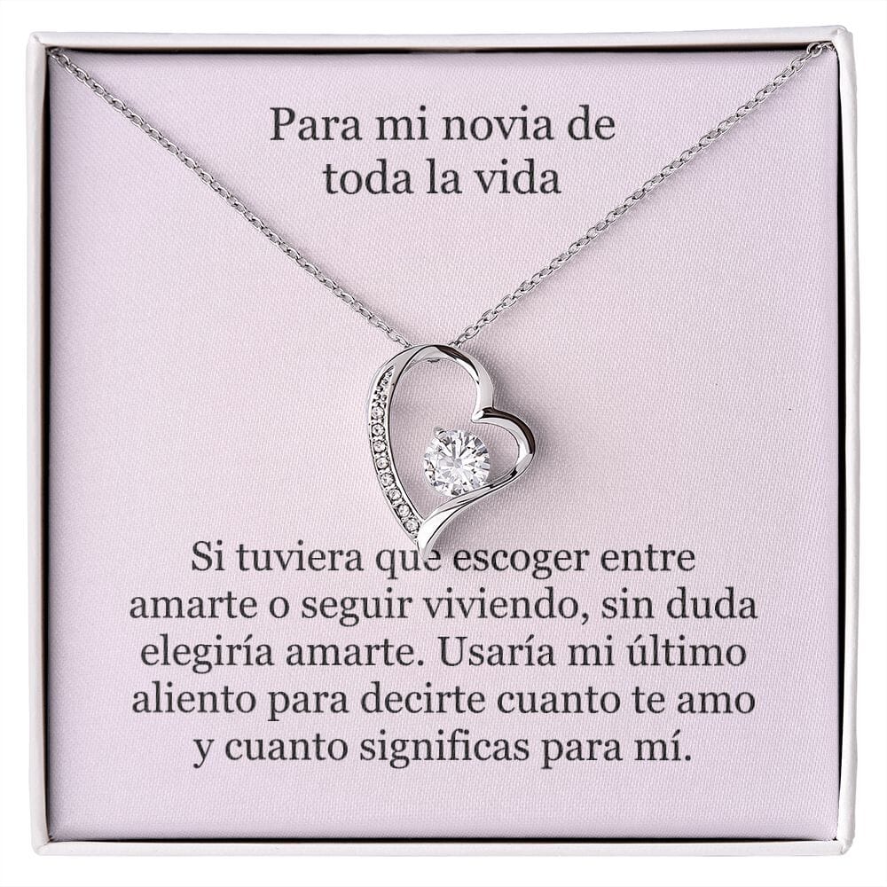 Collar Amor por siempre - For ever love- Para mi novia de toda la vida Jewelry Acabado en oro blanco de 14 k Caja Estándard (GRATIS) 
