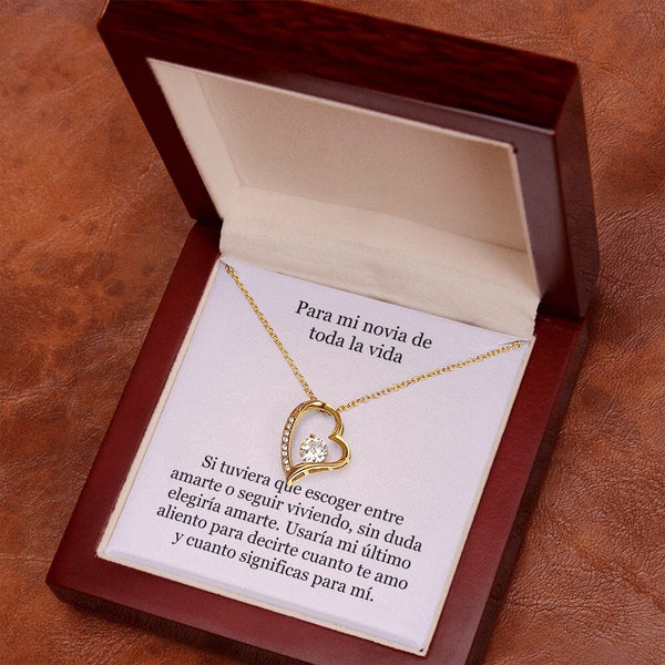 Collar Amor por siempre - For ever love- Para mi novia de toda la vida Jewelry ShineOn Fulfillment Acabado en Oro Amarillo de 18 quilates. Caja de Lujo (Madera con Luz Led) 