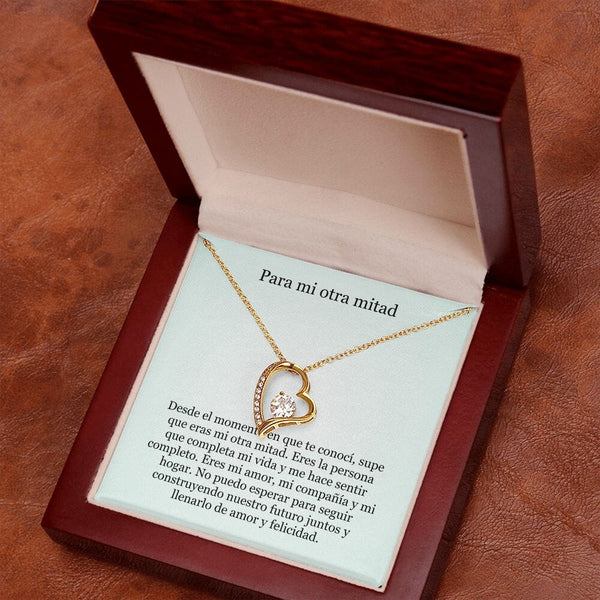 Collar Amor por siempre - For ever love- Para mi otra mitad Jewelry ShineOn Fulfillment Acabado en Oro Amarillo de 18 quilates. Caja de Lujo (Madera con Luz Led) 