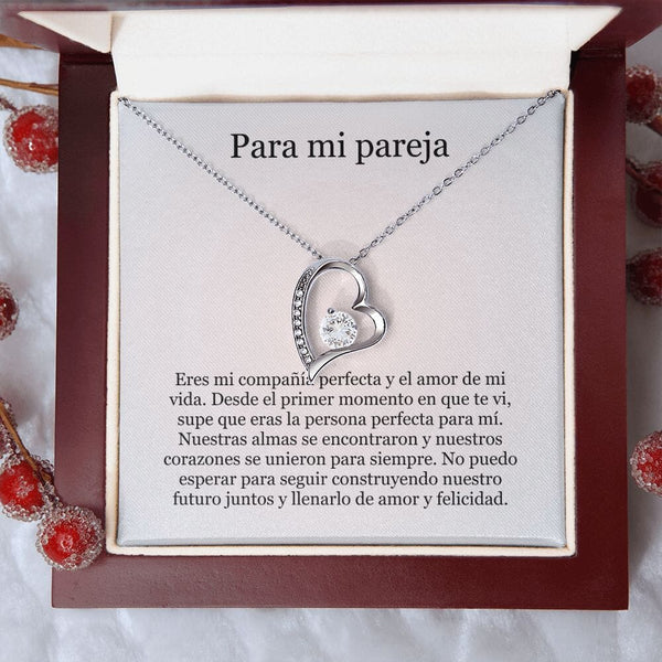 Collar Amor por siempre - For ever love- Para mi pareja Jewelry Acabado en oro blanco de 14 k Caja de Lujo (Madera con Luz Led) 