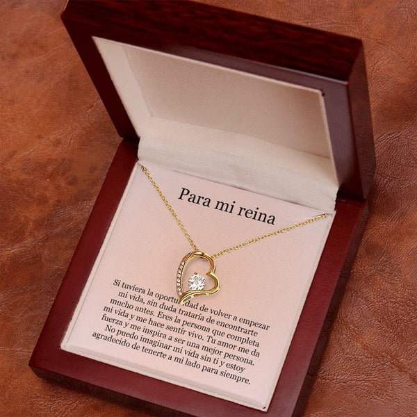 Collar Amor por siempre - For ever love- Para mi Reina Jewelry Acabado en Oro Amarillo de 18 quilates. Caja de Lujo (Madera con Luz Led) 