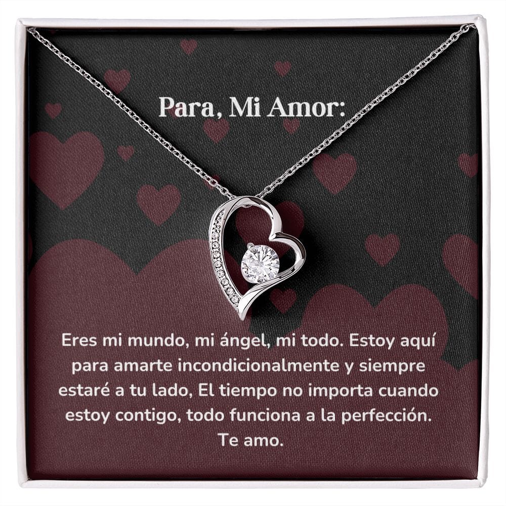 Collar amor por siempre- Forever Love - Eres mi mundo, mi ángel, mi todo. Estoy aquí para amarte incondicionalmente Jewelry/ForeverLove Acabado en oro blanco de 14 k Cajita Estandard (GRATIS) 