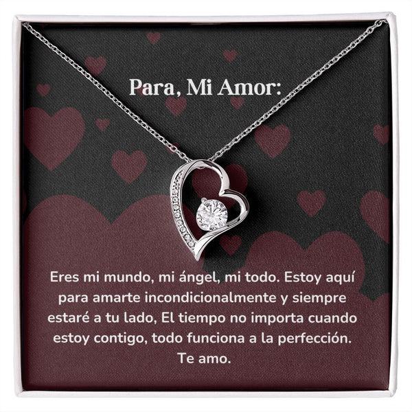 Collar amor por siempre- Forever Love - Eres mi mundo, mi ángel, mi todo. Estoy aquí para amarte incondicionalmente Jewelry/ForeverLove Acabado en oro blanco de 14 k Cajita Estandard (GRATIS) 