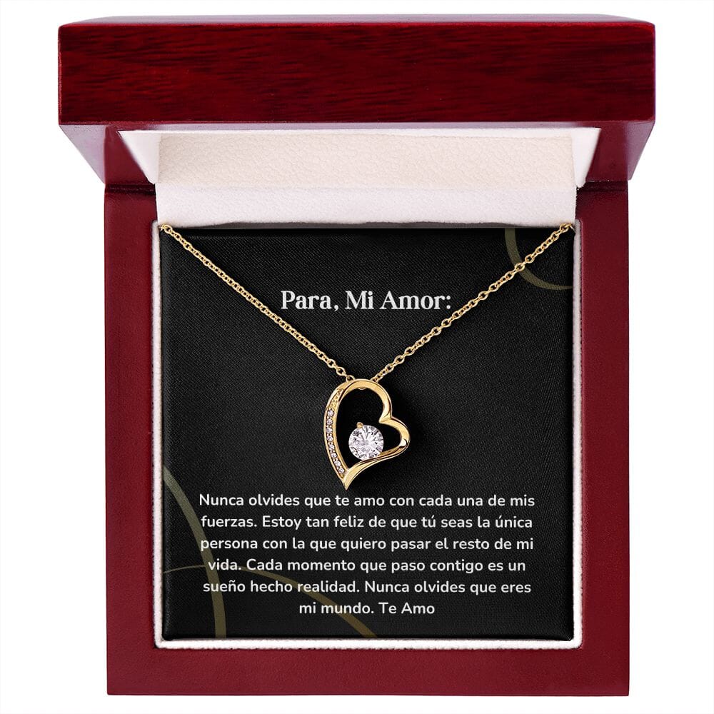 Collar amor por siempre- Forever Love - Nunca olvides que te amo con cada una de mis fuerzas. Jewelry/ForeverLove Acabado en Oro Amarillo de 18 quilates Cajita de Lujo Madrea con Luz Led 