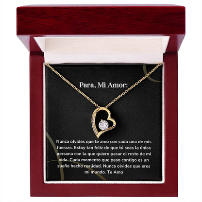Collar amor por siempre- Forever Love - Nunca olvides que te amo con cada una de mis fuerzas. Jewelry/ForeverLove Acabado en Oro Amarillo de 18 quilates Cajita de Lujo Madrea con Luz Led 