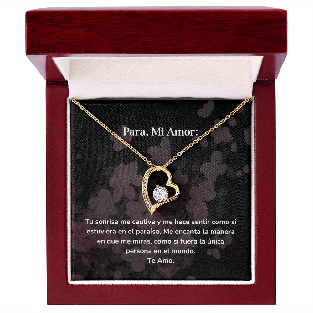 Collar amor por siempre- Forever Love - Tu sonrisa me cautiva y me hace sentir como si estuviera en el paraíso. Jewelry/ForeverLove Acabado en Oro Amarillo de 18 quilates Cajita de Lujo Madrea con Luz Led 